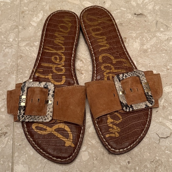 Sam Edelman Granada Suede Slip on Slide Sandals Size 11 Brown and Snakeskin - Picture 4 of 7